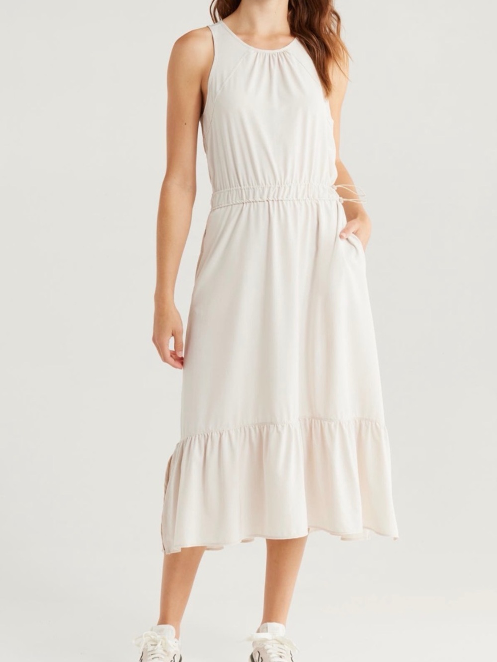 Sleeveless Cream Maxi Dress with Drawstring Waist Zella women’s size S
